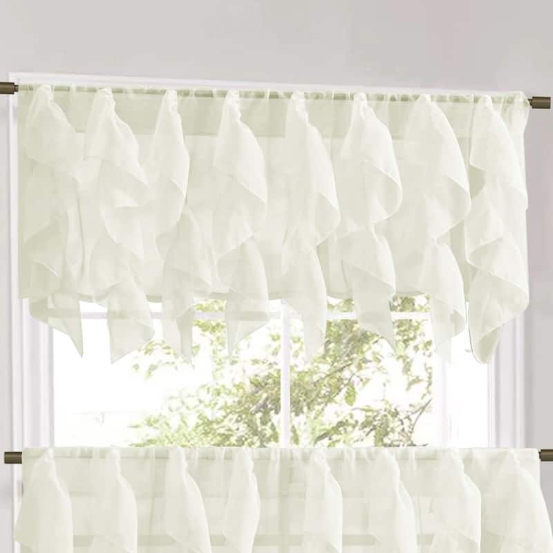 Sweet Home Collection Ivory Vertical Ruffled Waterfall Valance and Curtain Tiers - valance