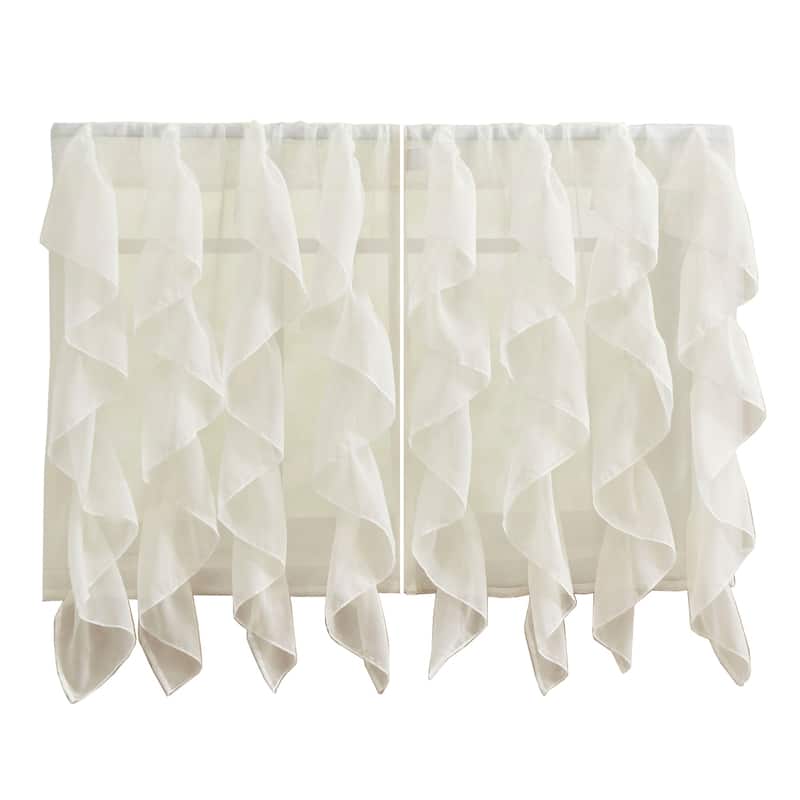 Sweet Home Collection Ivory Vertical Ruffled Waterfall Valance and Curtain Tiers