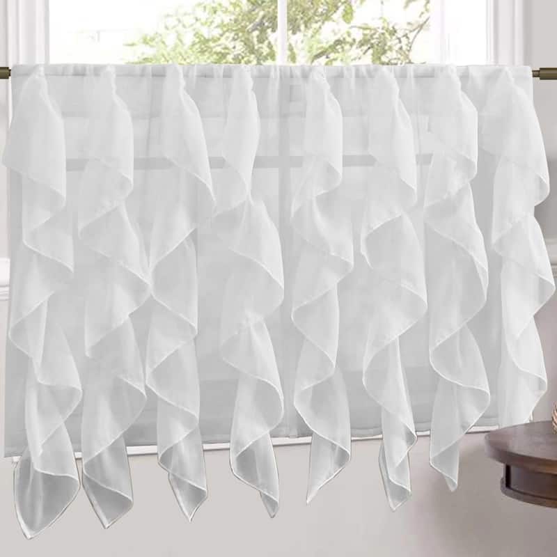Sweet Home Collection White Vertical Ruffled Waterfall Valances and Curtain Tiers - 24" tier pair