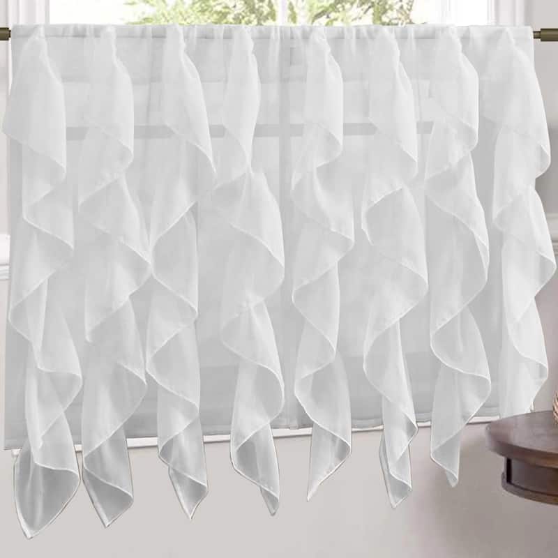 Sweet Home Collection White Vertical Ruffled Waterfall Valances and Curtain Tiers - 36" tier pair