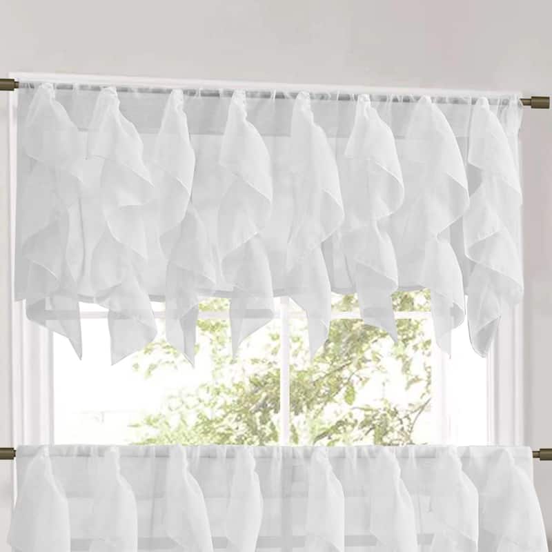 Sweet Home Collection White Vertical Ruffled Waterfall Valances and Curtain Tiers - valance