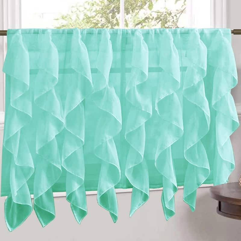 Sweet Home Collection Sea Vertical Ruffled Waterfall Valance and Curtain Tiers - 24" tier pair