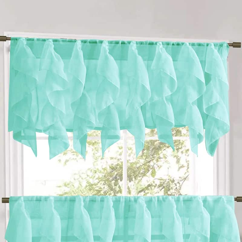 Sweet Home Collection Sea Vertical Ruffled Waterfall Valance and Curtain Tiers - valance