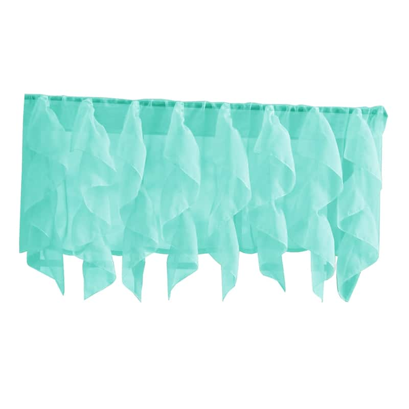 Sweet Home Collection Sea Vertical Ruffled Waterfall Valance and Curtain Tiers