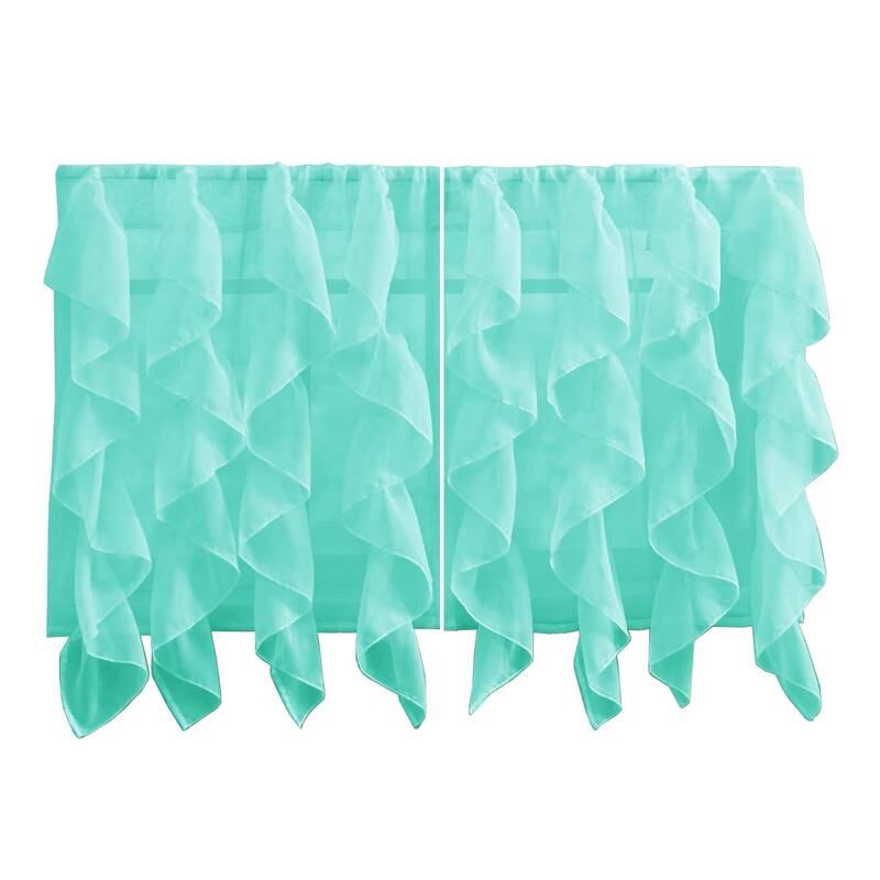 Sweet Home Collection Sea Vertical Ruffled Waterfall Valance and Curtain Tiers