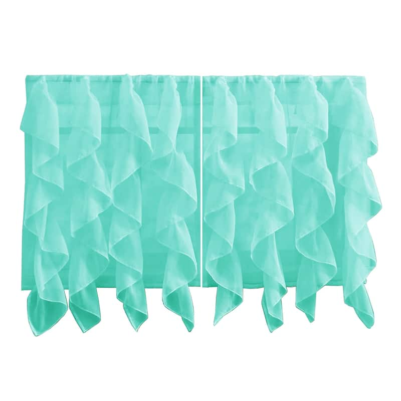 Sweet Home Collection Sea Vertical Ruffled Waterfall Valance and Curtain Tiers