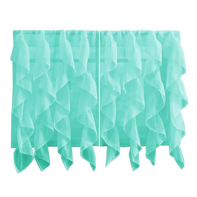 Sweet Home Collection Sea Vertical Ruffled Waterfall Valance and Curtain Tiers