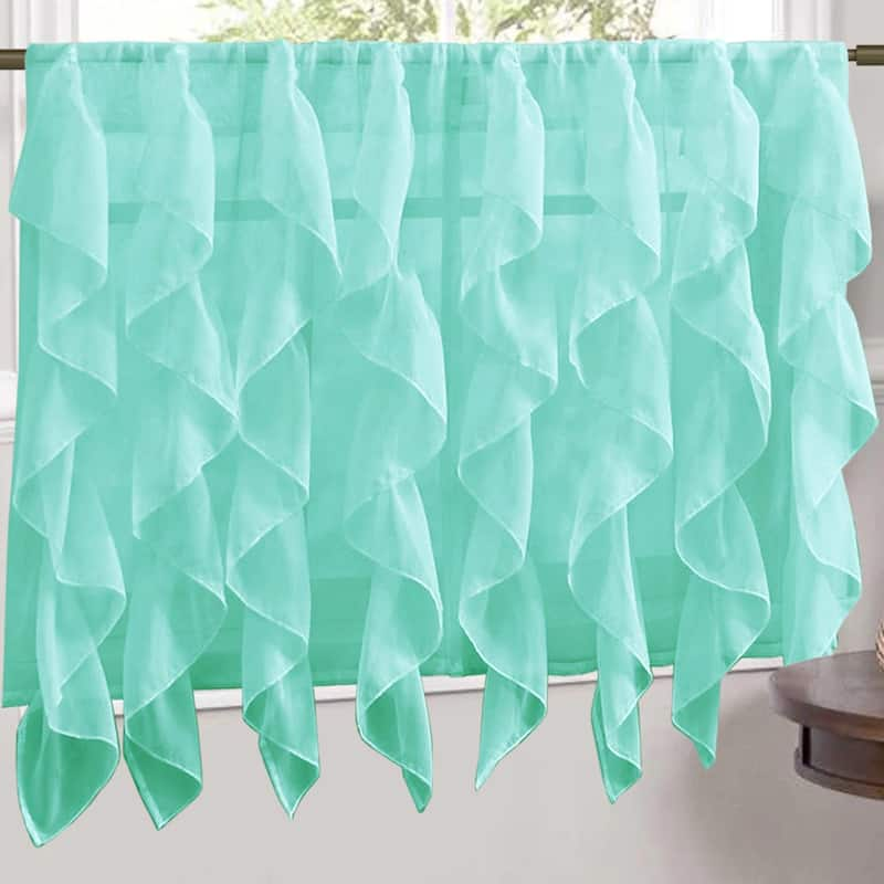 Sweet Home Collection Sea Vertical Ruffled Waterfall Valance and Curtain Tiers - 36" tier pair