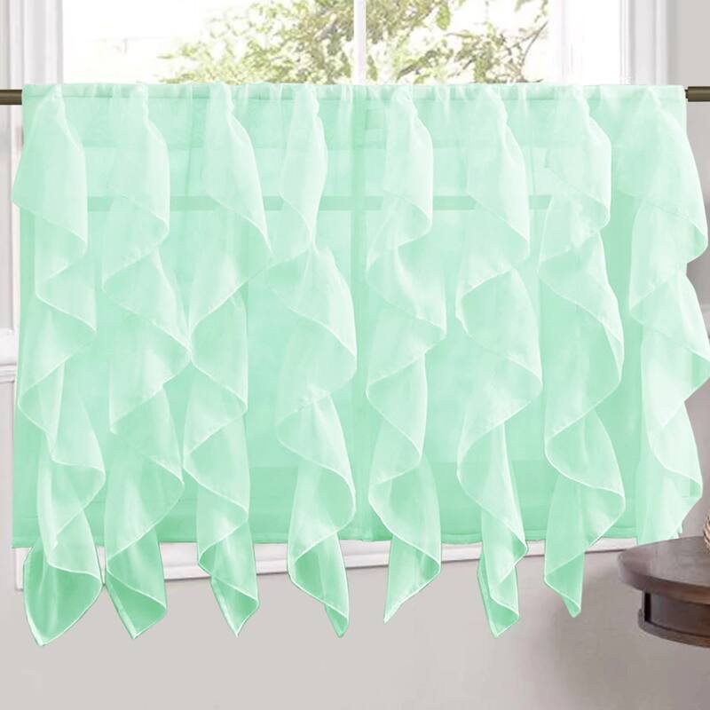 Sweet Home Collection Mint Vertical Ruffled Waterfall Valance and Curtain Tiers - 24" tier pair