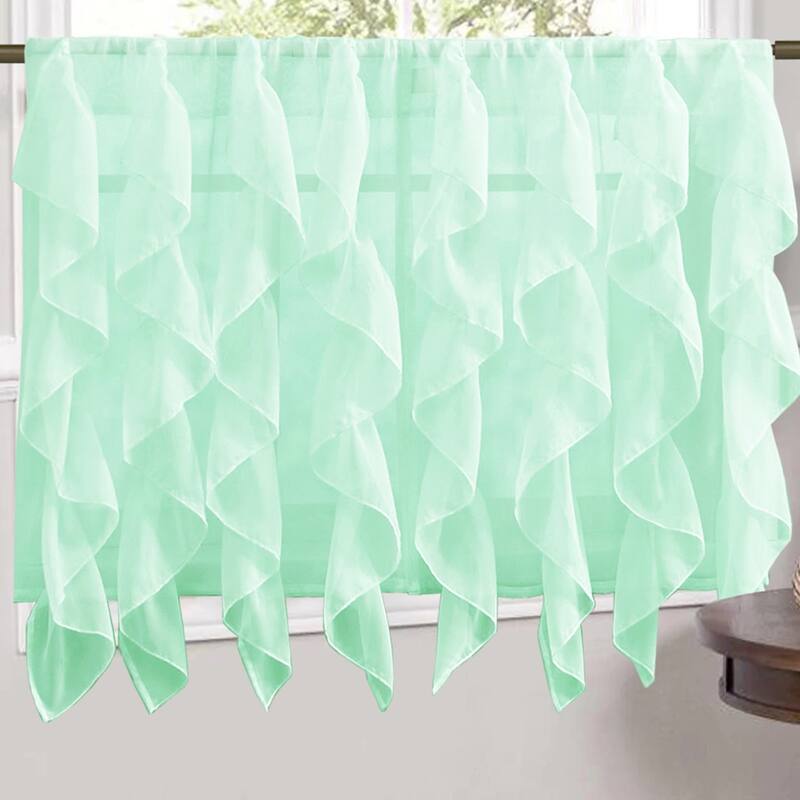 Sweet Home Collection Mint Vertical Ruffled Waterfall Valance and Curtain Tiers - 36" tier pair