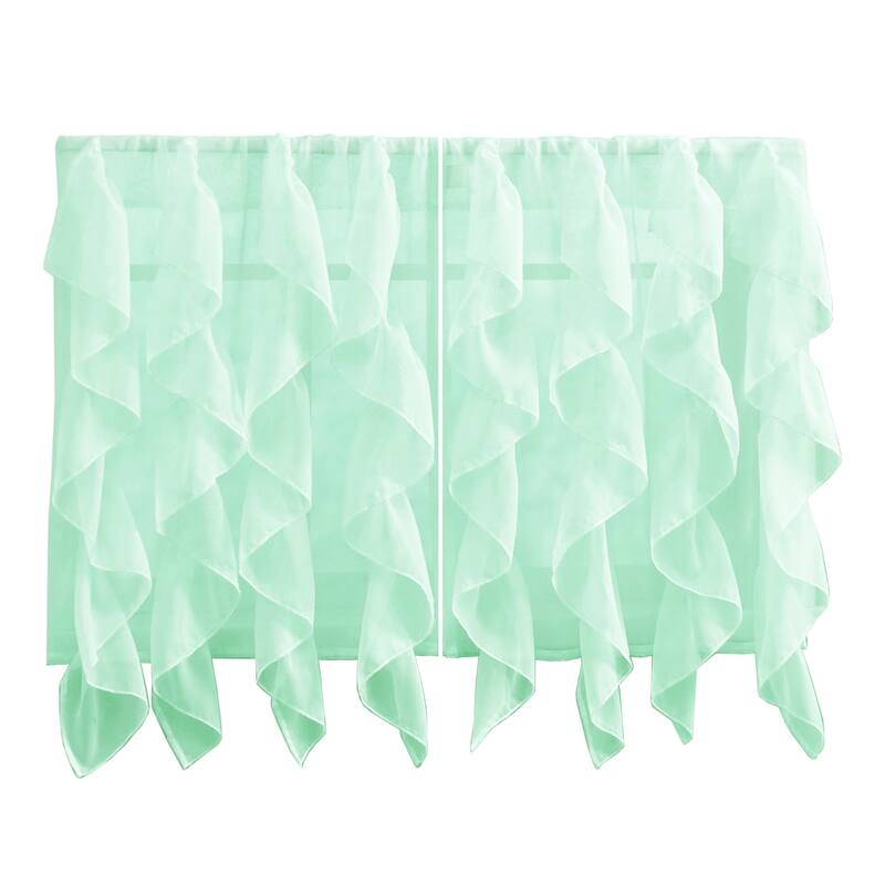 Sweet Home Collection Mint Vertical Ruffled Waterfall Valance and Curtain Tiers