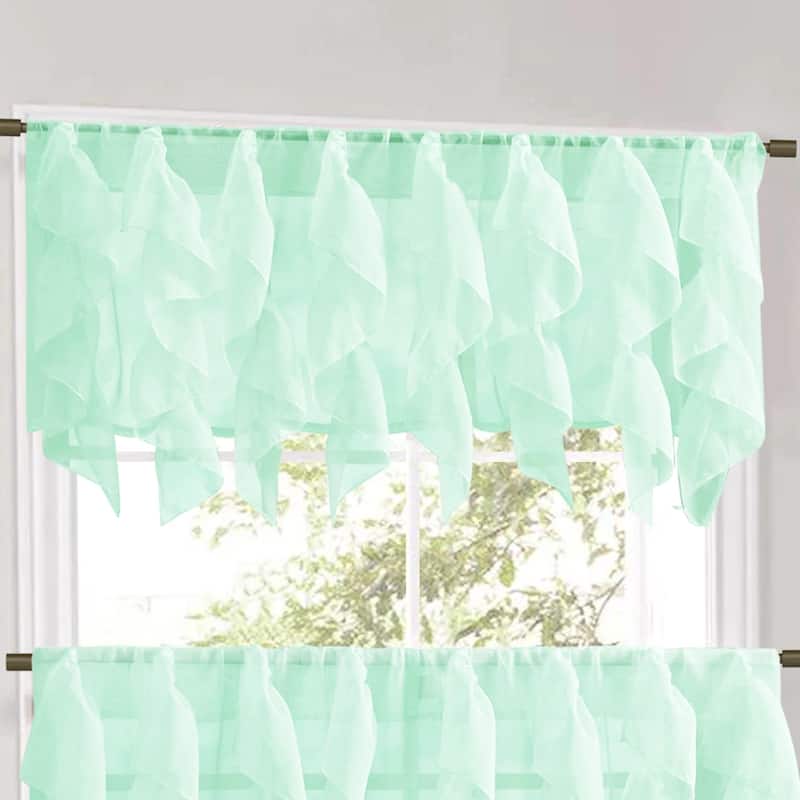 Sweet Home Collection Mint Vertical Ruffled Waterfall Valance and Curtain Tiers - valance