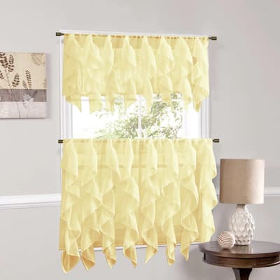 Sweet Home Collection Maize Vertical Ruffled Waterfall Valance and Curtain Tiers