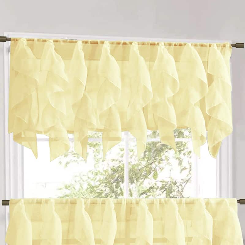 Sweet Home Collection Maize Vertical Ruffled Waterfall Valance and Curtain Tiers - valance