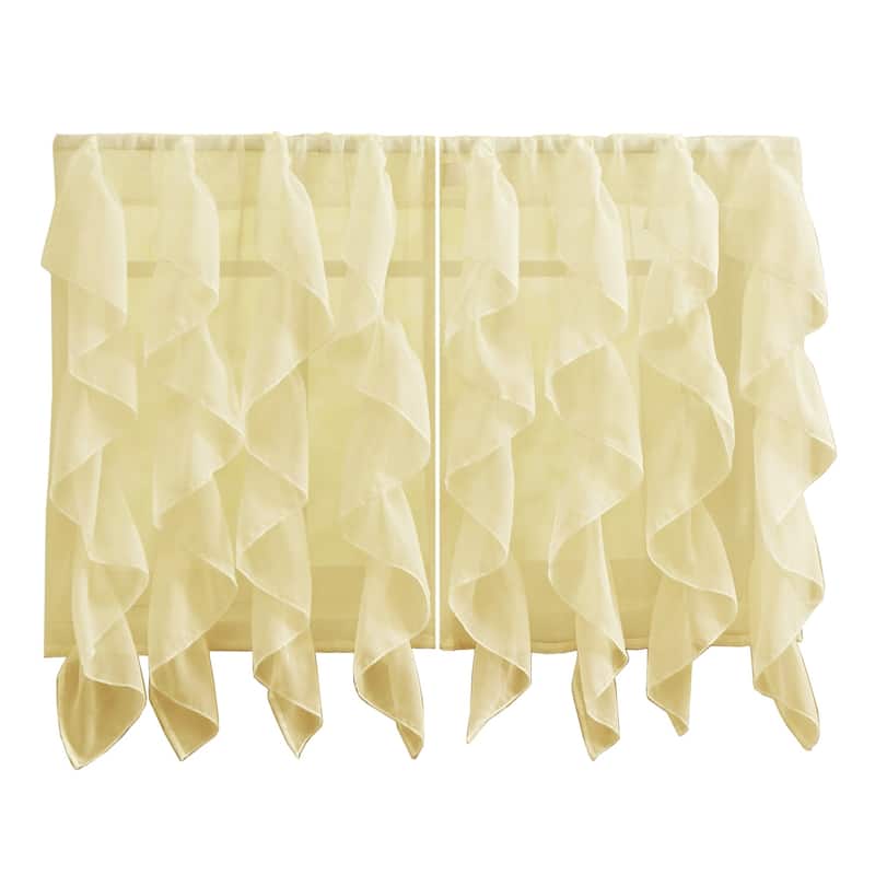 Sweet Home Collection Maize Vertical Ruffled Waterfall Valance and Curtain Tiers