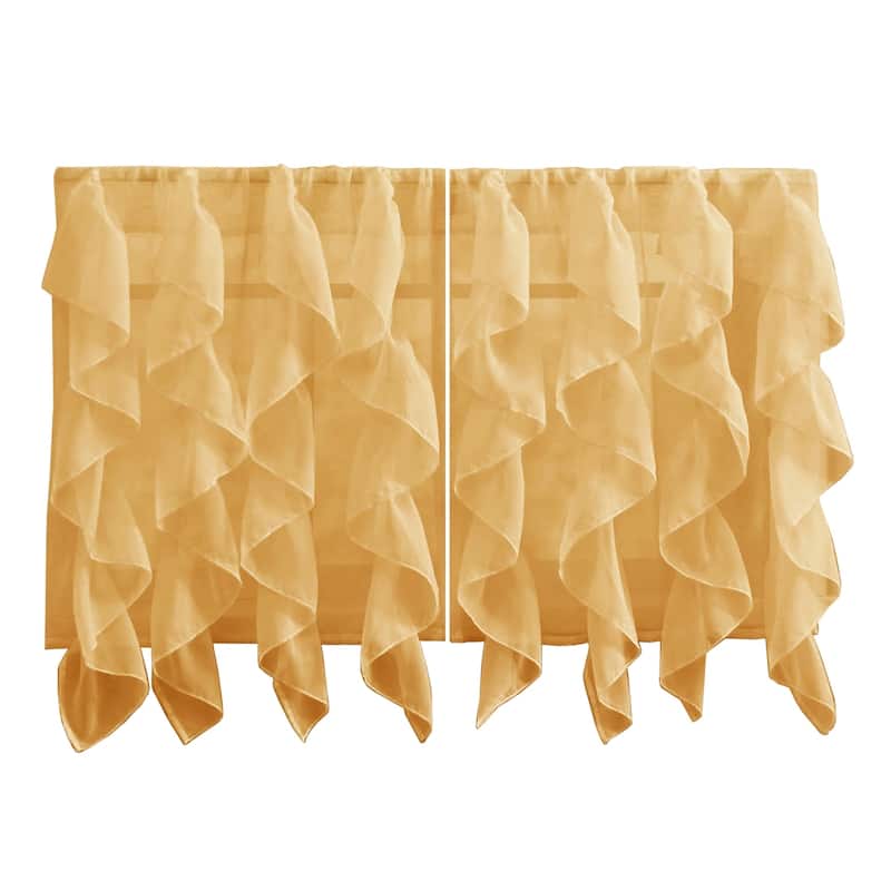 Sweet Home Collection Camel Vertical Ruffled Waterfall Valance and Curtain Tiers