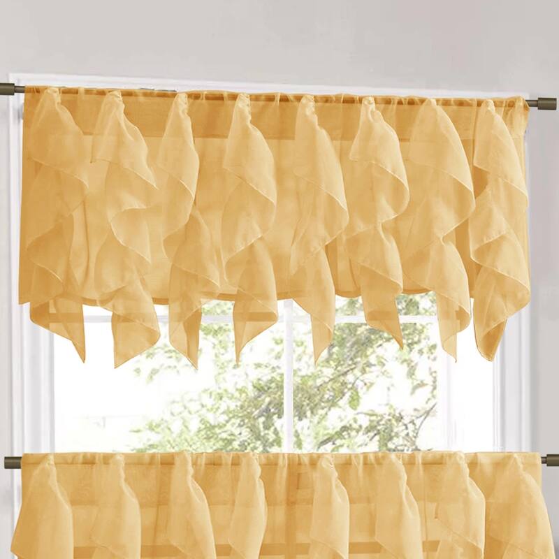 Sweet Home Collection Camel Vertical Ruffled Waterfall Valance and Curtain Tiers - valance