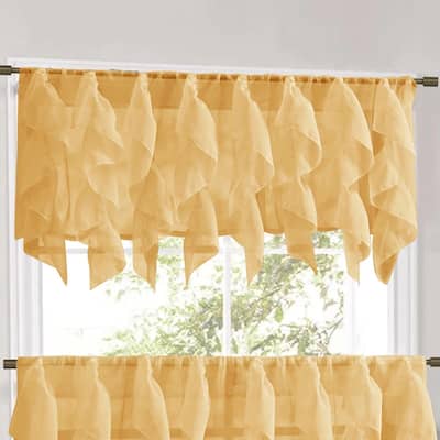 Sweet Home Collection Camel Vertical Ruffled Waterfall Valance and Curtain Tiers
