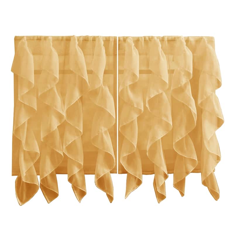 Sweet Home Collection Camel Vertical Ruffled Waterfall Valance and Curtain Tiers