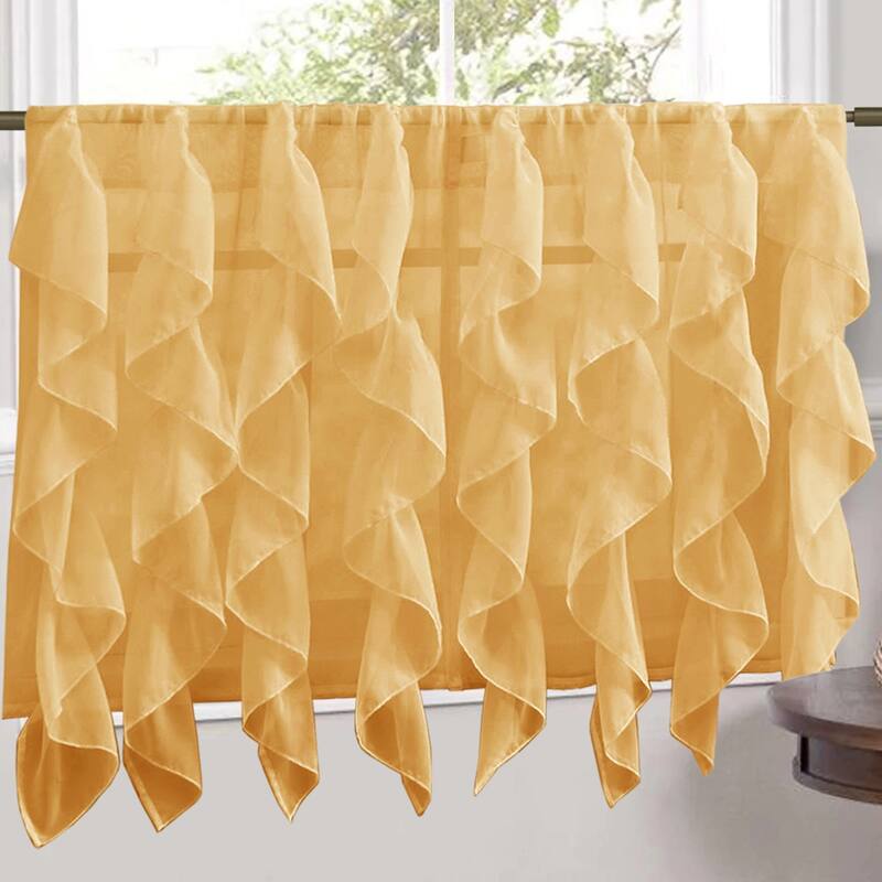 Sweet Home Collection Camel Vertical Ruffled Waterfall Valance and Curtain Tiers - 24" tier pair