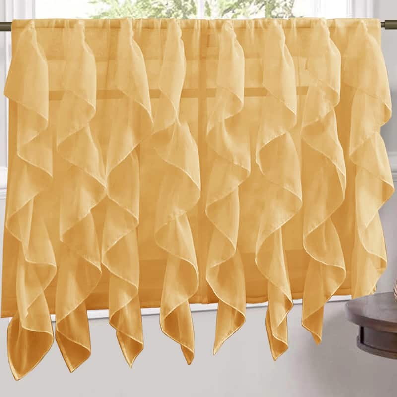 Sweet Home Collection Camel Vertical Ruffled Waterfall Valance and Curtain Tiers - 36" tier pair