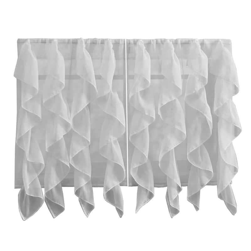 Sweet Home Collection Silver Vertical Ruffled Waterfall Valance and Curtain Tiers