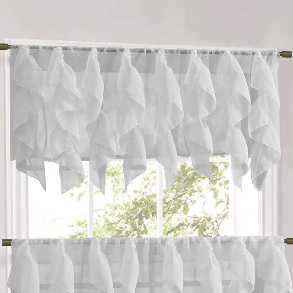 Sweet Home Collection Silver Vertical Ruffled Waterfall Valance and Curtain Tiers