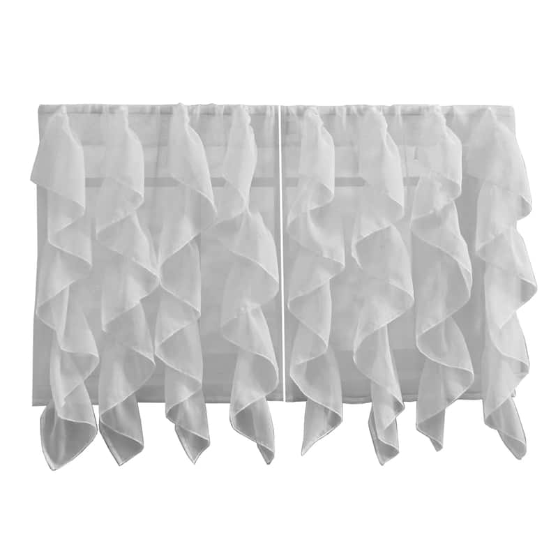 Sweet Home Collection Silver Vertical Ruffled Waterfall Valance and Curtain Tiers