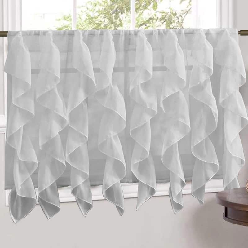 Sweet Home Collection Silver Vertical Ruffled Waterfall Valance and Curtain Tiers - 24" tier pair