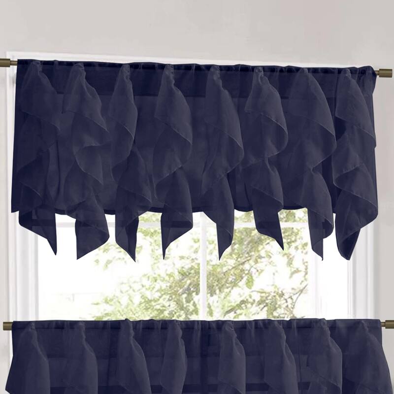 Sweet Home Collection Navy Vertical Ruffled Waterfall Valance and Curtain Tiers - valance