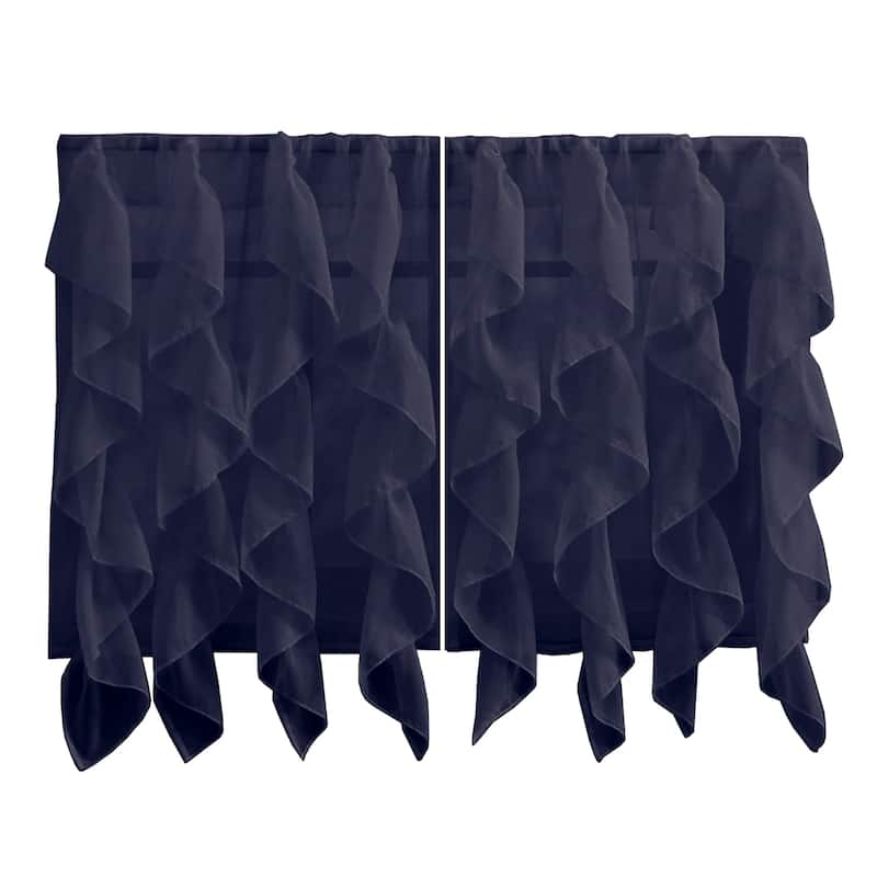 Sweet Home Collection Navy Vertical Ruffled Waterfall Valance and Curtain Tiers
