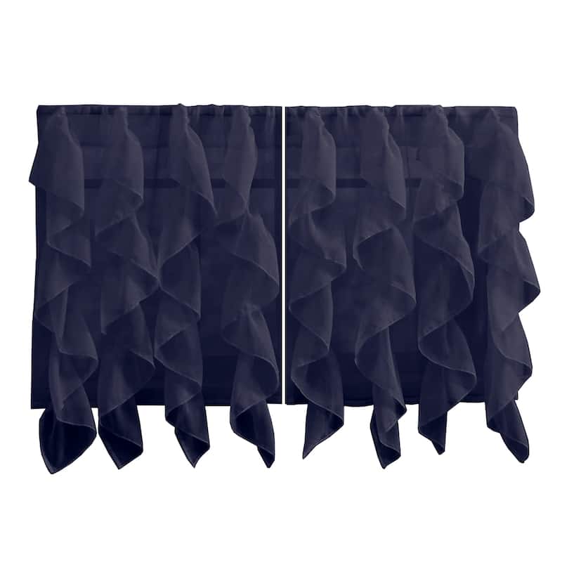 Sweet Home Collection Navy Vertical Ruffled Waterfall Valance and Curtain Tiers