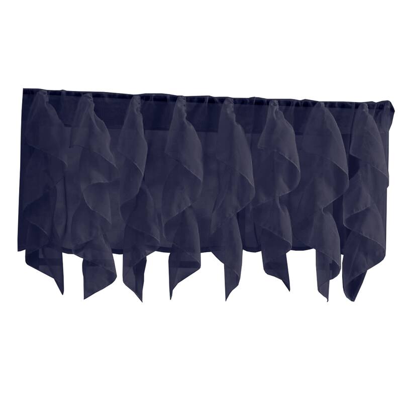 Sweet Home Collection Navy Vertical Ruffled Waterfall Valance and Curtain Tiers