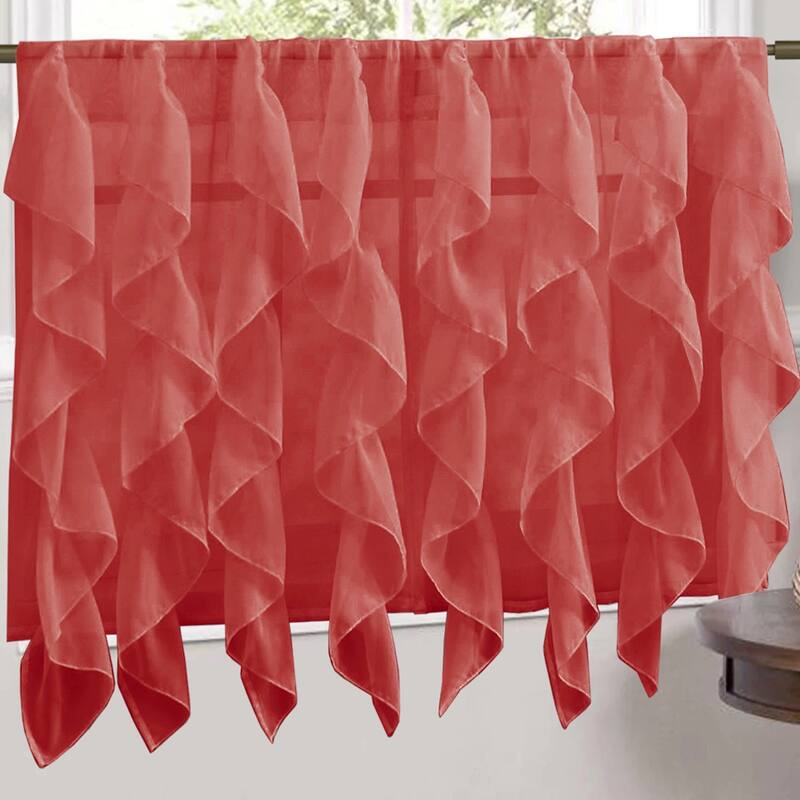 Sweet Home Collection Burgundy Vertical Ruffled Waterfall Valance and Curtain Tiers - 36" tier pair