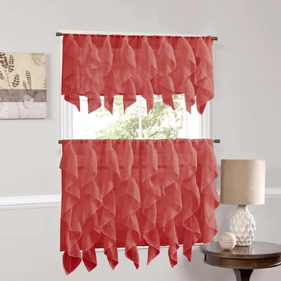 Sweet Home Collection Burgundy Vertical Ruffled Waterfall Valance and Curtain Tiers