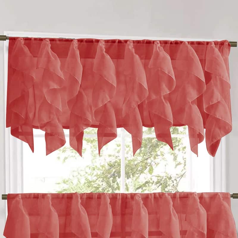 Sweet Home Collection Burgundy Vertical Ruffled Waterfall Valance and Curtain Tiers - valance