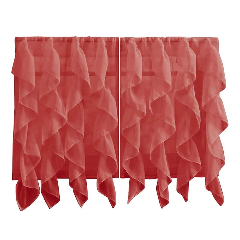 Sweet Home Collection Burgundy Vertical Ruffled Waterfall Valance and Curtain Tiers
