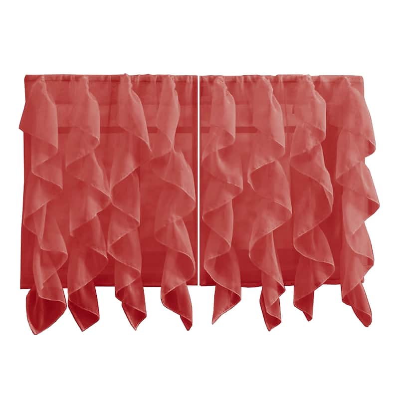Sweet Home Collection Burgundy Vertical Ruffled Waterfall Valance and Curtain Tiers