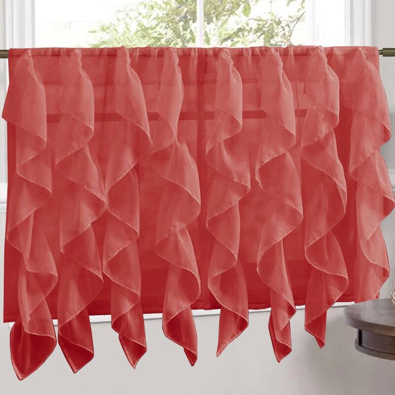 Sweet Home Collection Burgundy Vertical Ruffled Waterfall Valance and Curtain Tiers - 24" tier pair