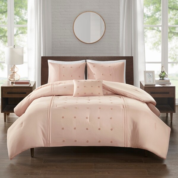 510 Design Nadean 4 Piece Dot Embroidered Comforter Set 2-Color Option