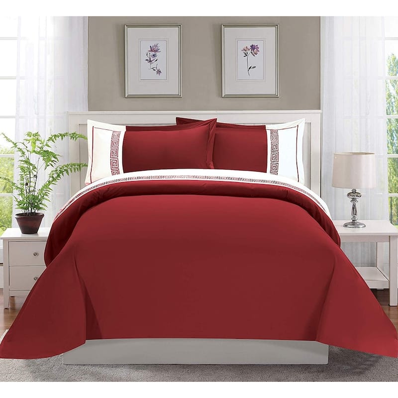 Elegant Comfort Luxury 3-Piece Embroidered Duvet Cover Set - Twin/Twin - Twin XL - Burgundy