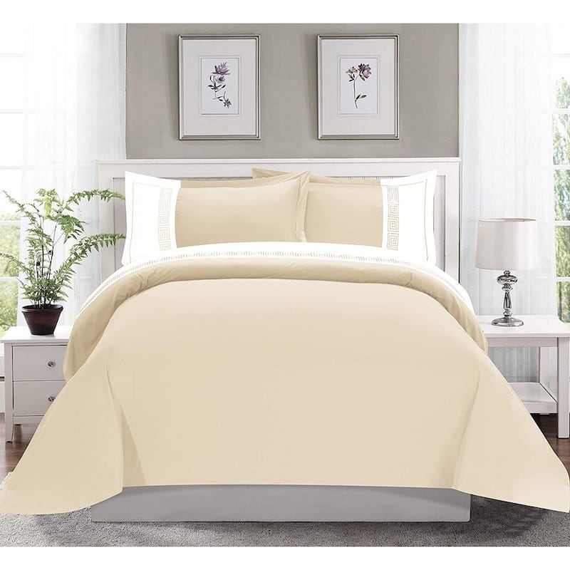 Elegant Comfort Luxury 3-Piece Embroidered Duvet Cover Set - King - Cal King/King - Beige