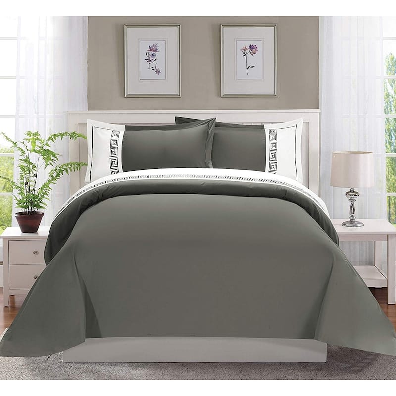 Elegant Comfort Luxury 3-Piece Embroidered Duvet Cover Set - Twin/Twin - Twin XL - Gray