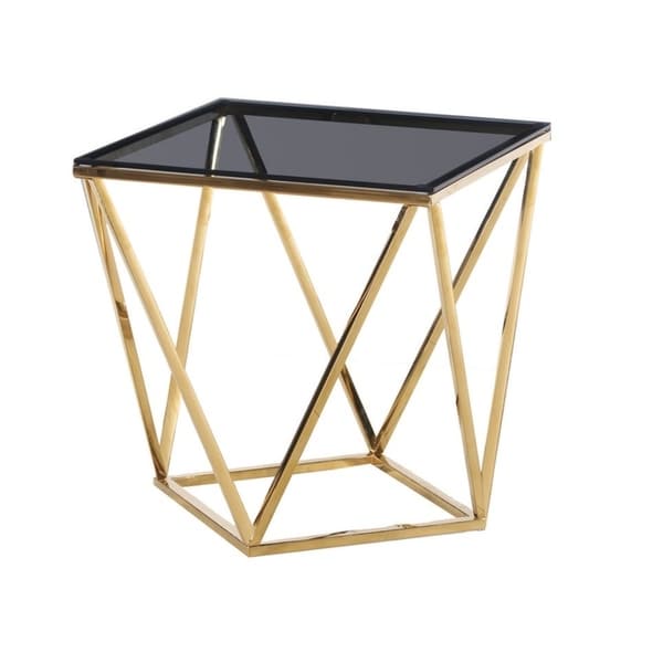 Best Master Furniture Smoked Glass and Goldtone Stainless Steel Square End Table