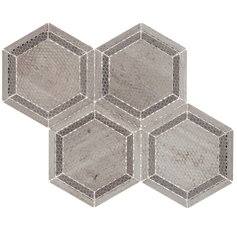 Natural Stone Marble 1XRandom Mosaic Chenille/Silvers - 12 x 12.75