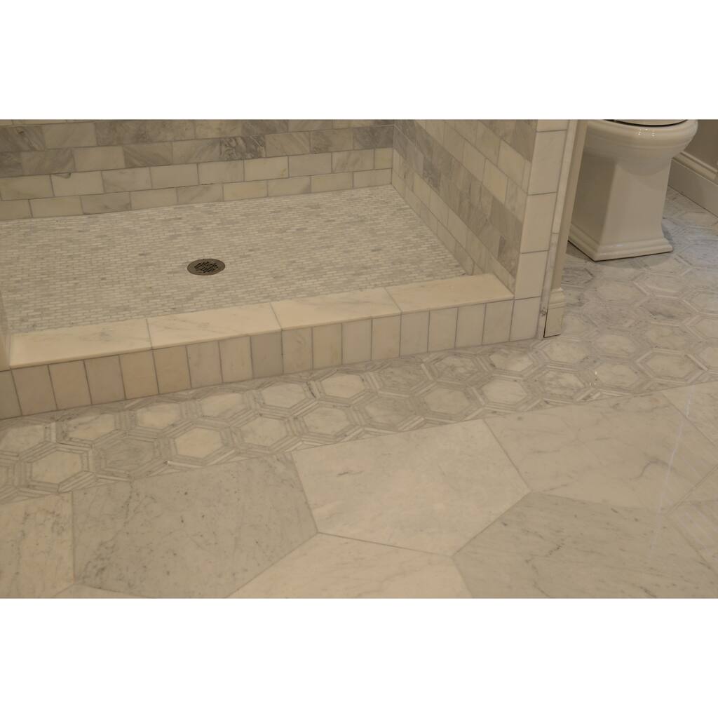 Natural Stone Marble 6" HEX Mosaic Carrara White - 11.75 x 14.5