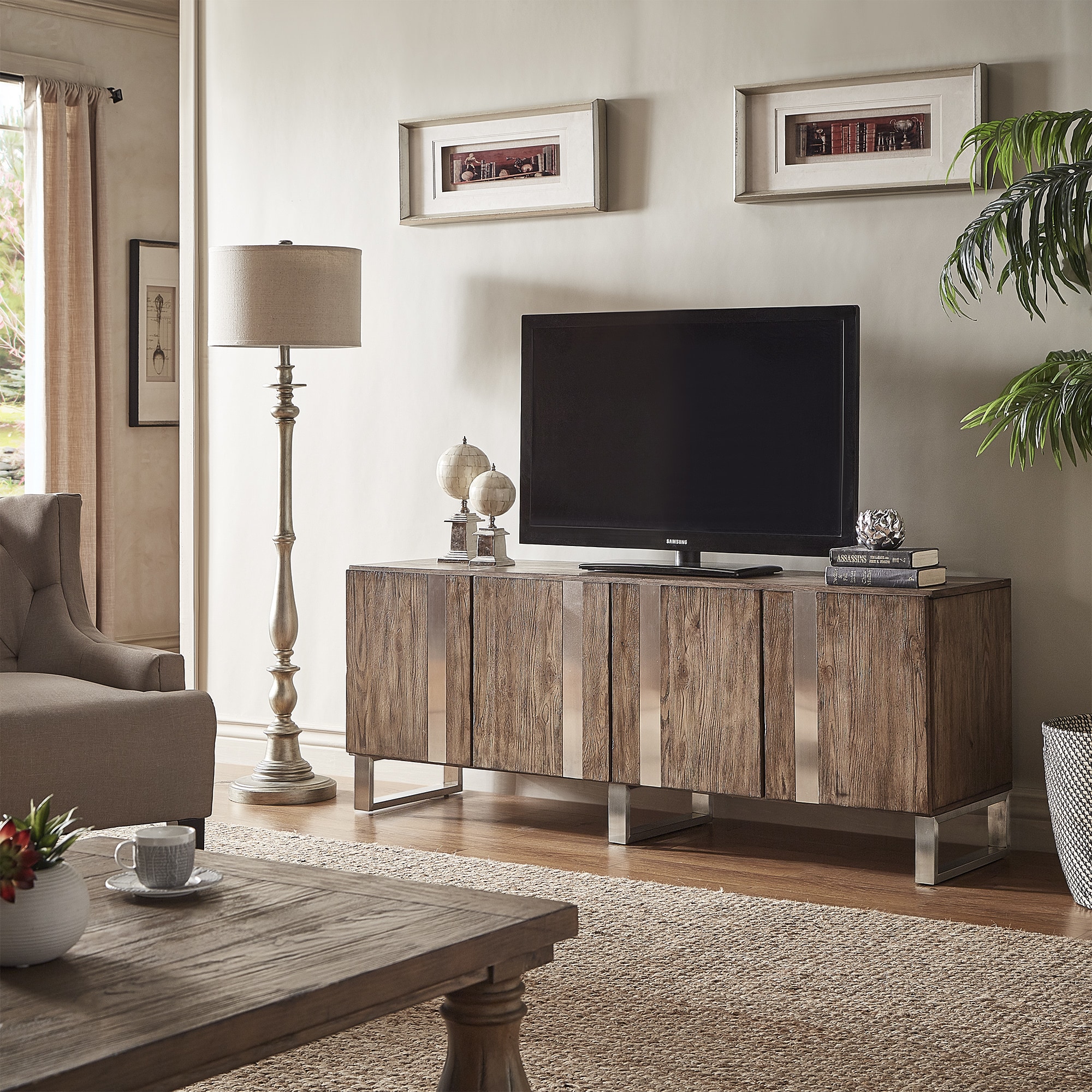 iNSPIRE Q Artisan Nadine Wood and Stainless-Steel TV Console and Server