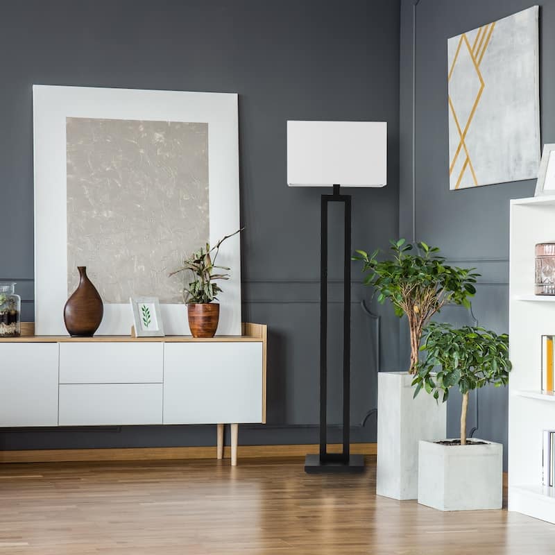 D'Alessio 58" Matte Black Floor Lamp with White Linen Shade