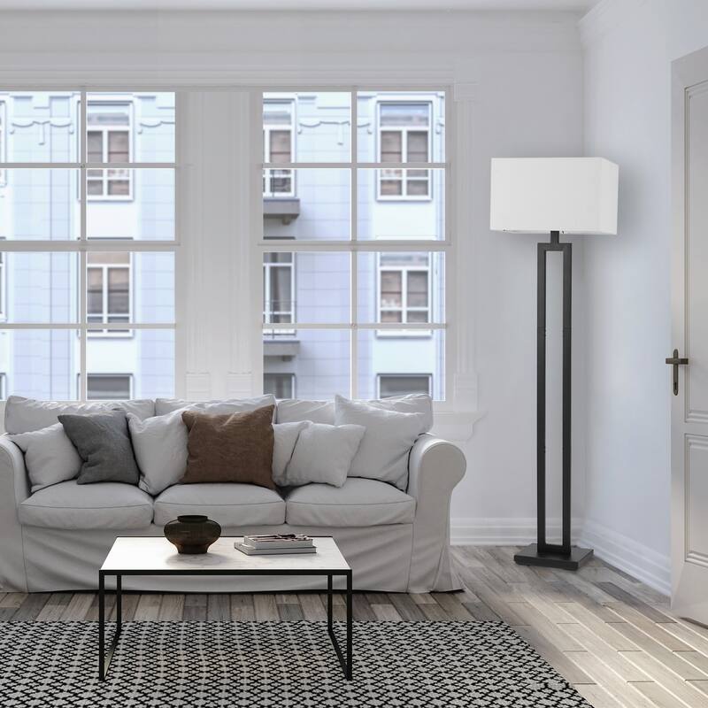 D'Alessio 58" Matte Black Floor Lamp with White Linen Shade