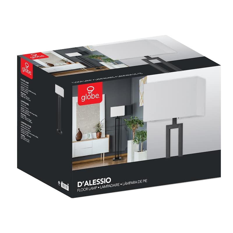 D'Alessio 58" Matte Black Floor Lamp with White Linen Shade
